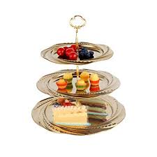 Cake Stand Desserts Fruit Plate Stainless Steel Cupcake Stand Fruits Candy Buffet Plates Stand Serving Tray for Family Dinner Wedding House Birthday Party Tea Party Serving Platter (3-Tier,Gold)